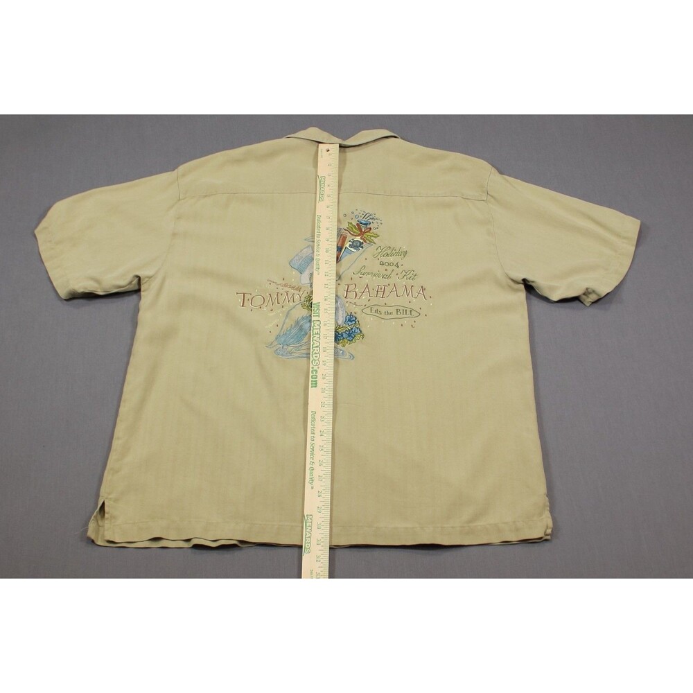 TOMMY BAHAMA 2004 HOLIDAY SURVIVAL KIT SHIRT Tan SILK Short Sleeve XL - Picture 3 of 10